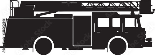 Black silhouette fire truck with ladder vehicle emergency