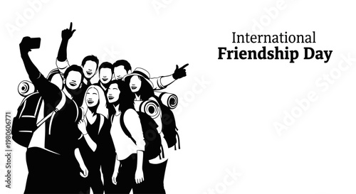 Group of young friends taking a selfie together.