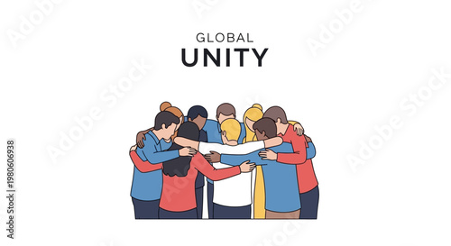 Diverse Group of People Embracing in a Circle for Global Unity.