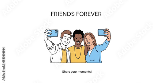Diverse group of happy young friends taking a selfie together.