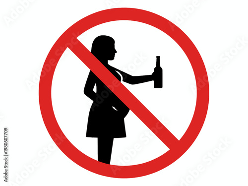 Pregnant woman alcohol prohibition sign isolated on white