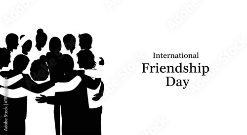 Silhouette of a group of friends standing together in a circle embracing each other.
