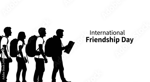 Silhouettes of a group of young students with backpacks walking together.