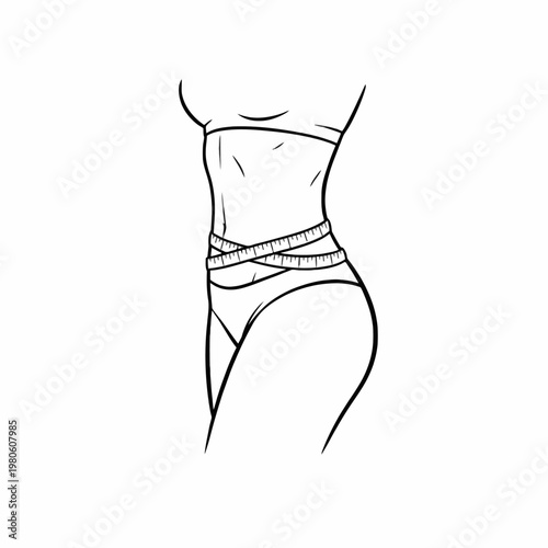 Female slim waist with measuring tape line art icon