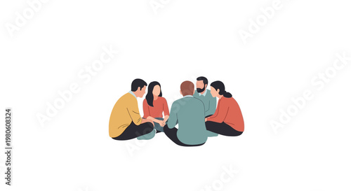 Group of young people sitting in a circle having a conversation.
