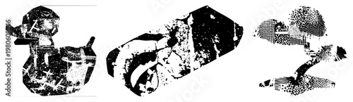 Stylized vector silhouettes of duck, hand, and abstract form rendered in halftone, minimalist shapes, design, graphic illustration.