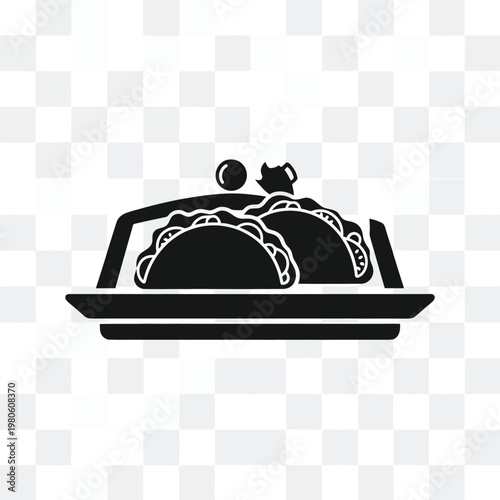 Delectable Taco Icon: A minimalist icon of two savory tacos, artistically arranged on a serving plate, inviting a flavorful experience.