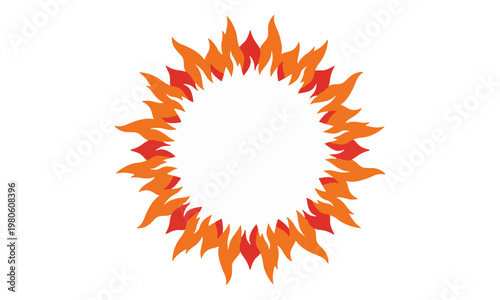 Circular Fire Flame Frame Border Isolated on White Background