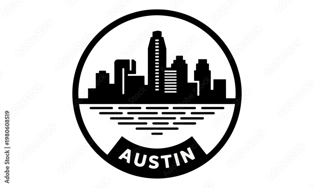 Naklejka premium Austin Skyline Logo Badge Vector City Icon Texas