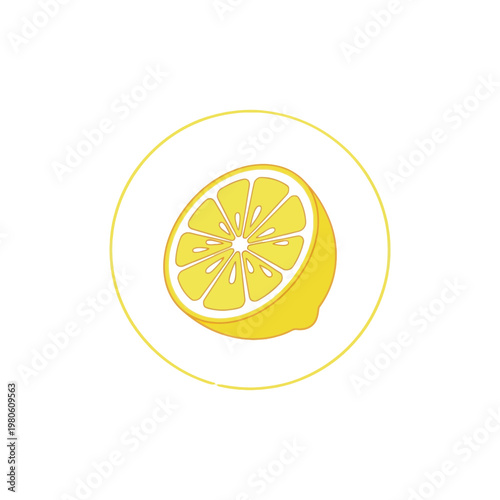 A vibrant yellow lemon slice in a simple circular design on a white background