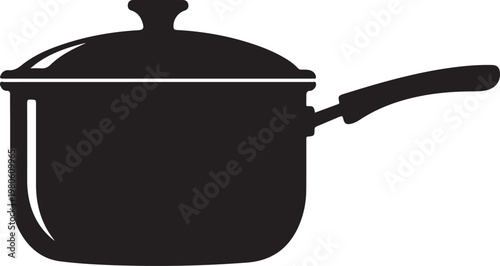 Black silhouette of a covered pot with handle cooking pot