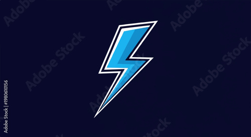 A stylized blue lightning bolt with white outlines on a dark blue background