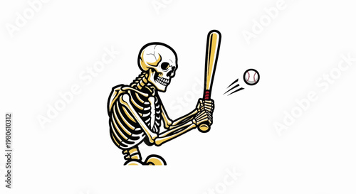 Skeleton hitting a baseball with a bat