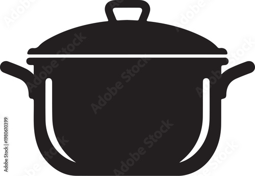 Black silhouette of a covered pot with handles cooking pot
