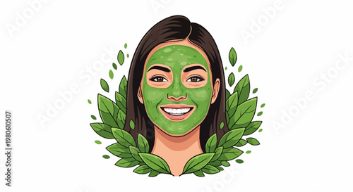 Woman with green mask and leafy frame
