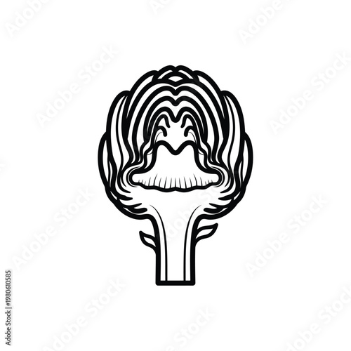 Artichoke Illustration: A detailed line drawing of an artichoke showcases the intricate layers of its petals and its distinctive form, ideal for designs.