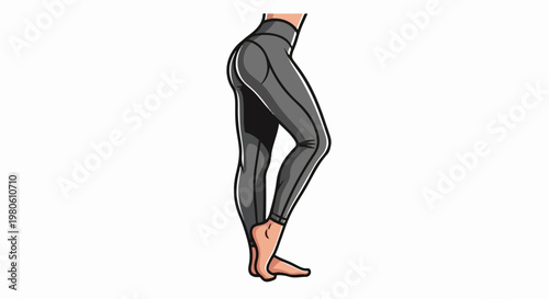 A person wearing form-fitting grey leggings and standing barefoot