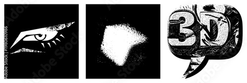 Graphic eye with serrated lashes, halftone shading, bold, vector illustration, isolated, glyph design, comic style.