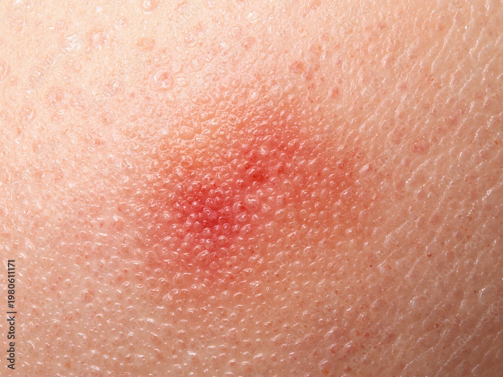 Fototapeta premium Detailed view of acne affected skin with visible pimples and redness representing skincare problems dermatology treatment and beauty care awareness