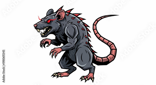 A menacing, muscular cartoon rat with red glowing eyes and sharp spikes on its back