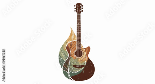 Acoustic guitar merged with abstract natural elements, featuring earthy tones and textures