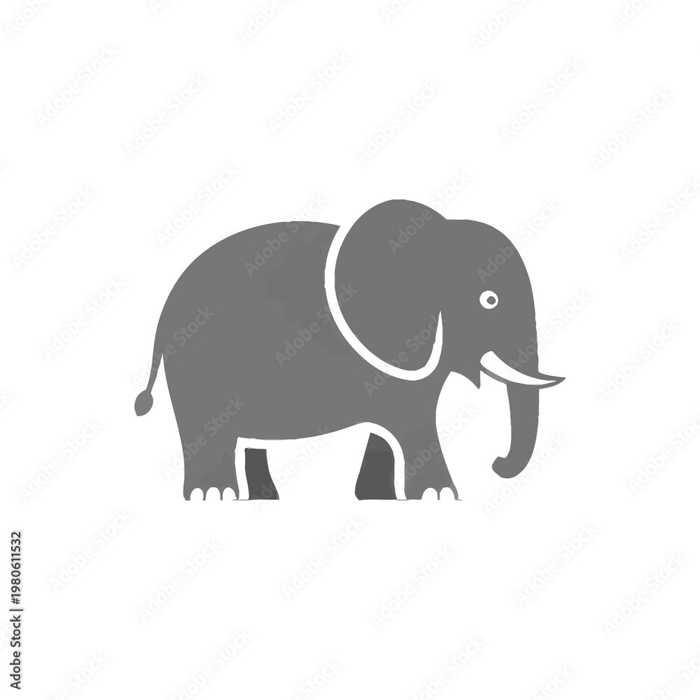 Fototapeta premium A gray elephant stands alone on a white background in a simple illustration