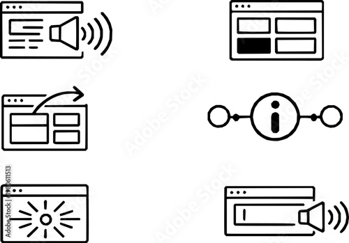 Screen Reader and Semantic Accessibility Black Line Icon Set on Transparent Background
