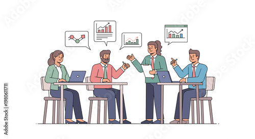 Diverse team collaborates on financial growth strategies, presenting data charts and graphs during a productive office meeting, showcasing teamwork and analysis.