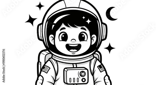 Cute Cartoon Astronaut Child Coloring Page for Kids