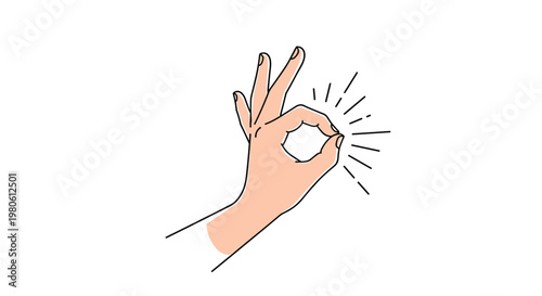 Hand making a clear "OK" gesture with radiating lines, symbolizing approval, agreement, excellent quality, and satisfaction.