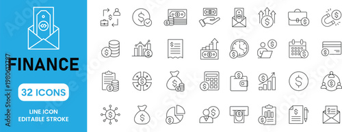 Finance Line Icons Set Money Payment Banking Investment Business Outline Icons Collection UI UX Web App Editable Stroke