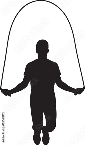 Black silhouette of a person jumping rope exercise