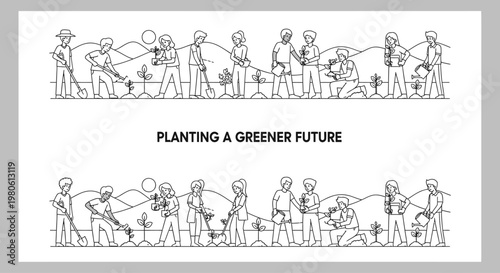 People planting trees for a greener future environmental initiative.