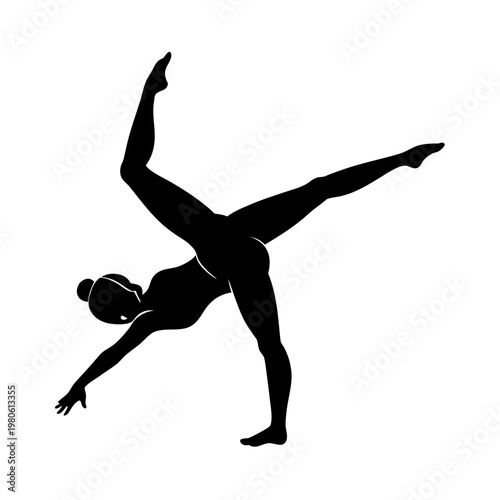 Silhouette of graceful gymnast performing complex floor routine on transparent background