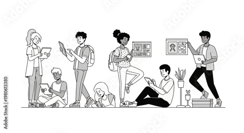 Diverse Students Engaged in Academic Activities and Studying Together.