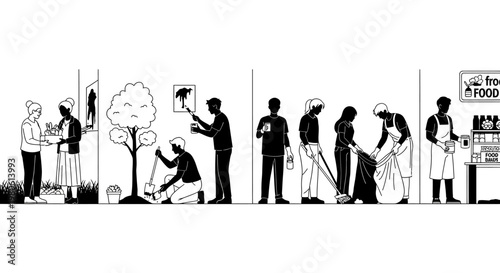 Community Volunteers Engaging in Environmental and Social Service Activities.