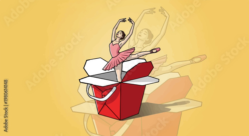 Ballerina emerges from a takeaway food container