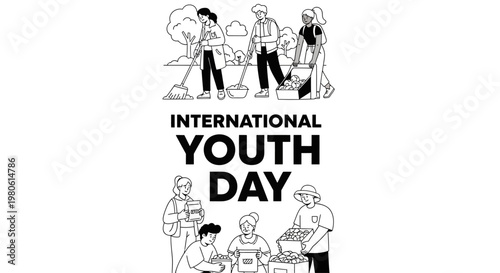 International Youth Day volunteer group illustration.