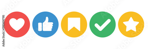 Social Media Like Buttons Icons Heart Thumbs Up Star Check Mark Engagement Reaction Vector Illustration Set Isolated Background
