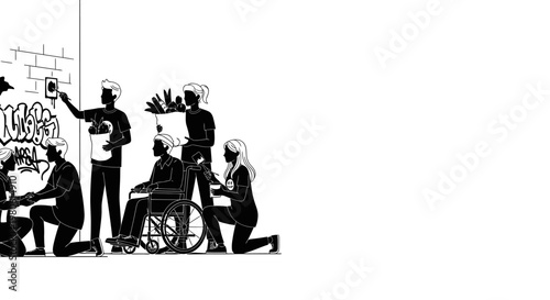 Diverse Group of People Engaging in Collaborative Creative and Supportive Activities.