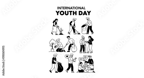 International Youth Day volunteer activity illustration set.
