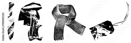 Hand drawn letters H, E, R styled as fabric, halftone textures, distressed print, textile design, graphic typography.