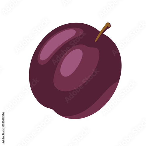Isometric plum fruit, ripe purple stone fruit illustration, smooth texture, healthy dessert ingredient, summer harvest, bakery menu, nutrition fair vector