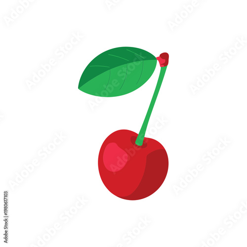 Isometric cherry illustration vector, sweet red fruit with leaf, summer festival graphic, cocktail garnish icon, juice bar poster, seasonal menu