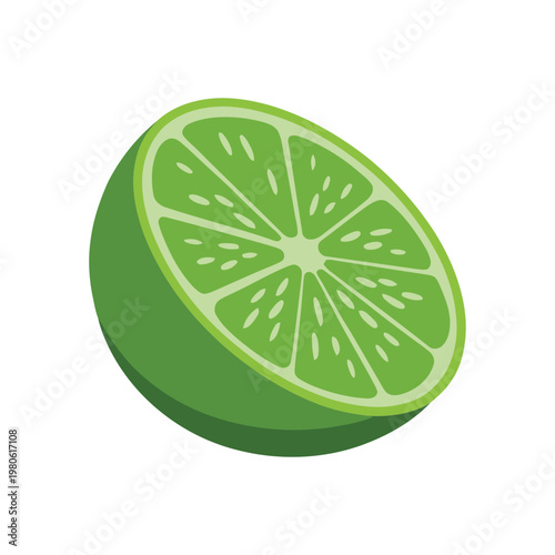 Isometric lime slice illustration vector, juicy citrus wedge, mojito bar flyer, fresh drink recipe, healthy lifestyle poster, tropical refreshment menu