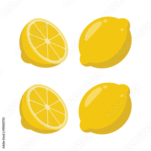 Isometric lemon set illustration vector, whole and sliced citrus, brunch poster, lemonade stand banner, cooking class graphic, fresh kitchen menu