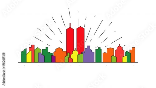 Patriot Day september 11 , Twin Towers skyline silhouette animation