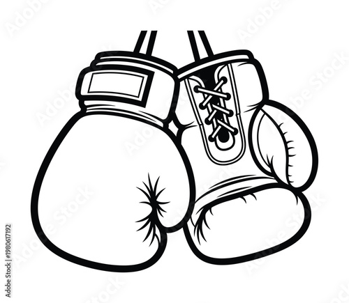 Vector of boxing gloves hanging by their laces with stitching and padding