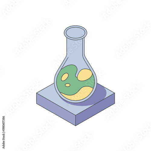 Laboratory flask isometric, chemistry research icon, biotech innovation lab, science fair poster, experimental methods workshop, education session graphic resources