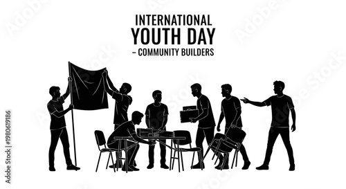 Silhouette illustration of young people working together as community builders.